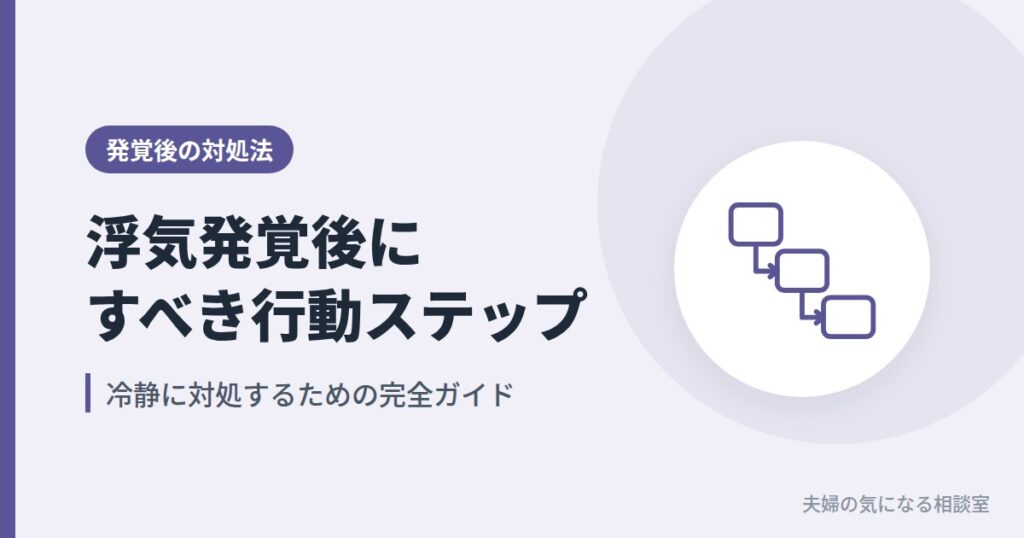 夫の浮気が発覚した後に取るべき行動ステップを順に示すイメージ